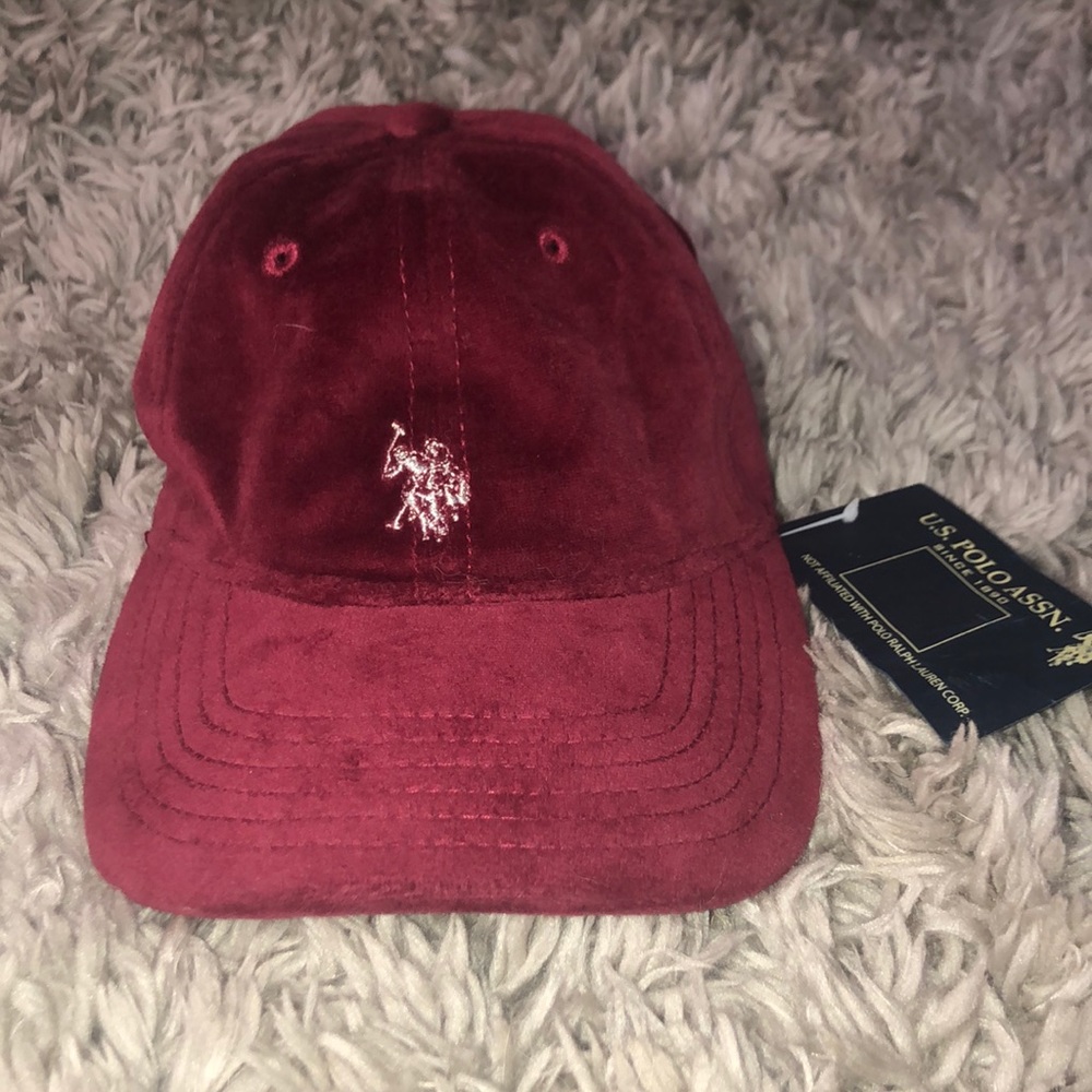 U.S. Polo Red Burgundy Suede Velcro Strap Hat NWT